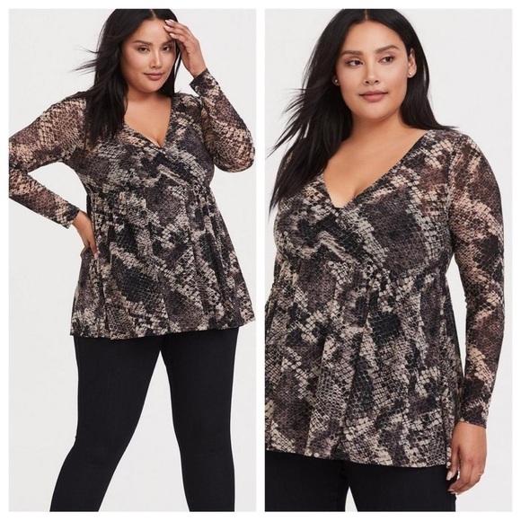 TORRID Animal Print Snakeskin Sheer Lightweight Mesh Babydoll Blouse Size 2X - Picture 1 of 14